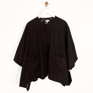 Linea Domani Black Wool Blend Satin Lined Cape with Patch Pockets
